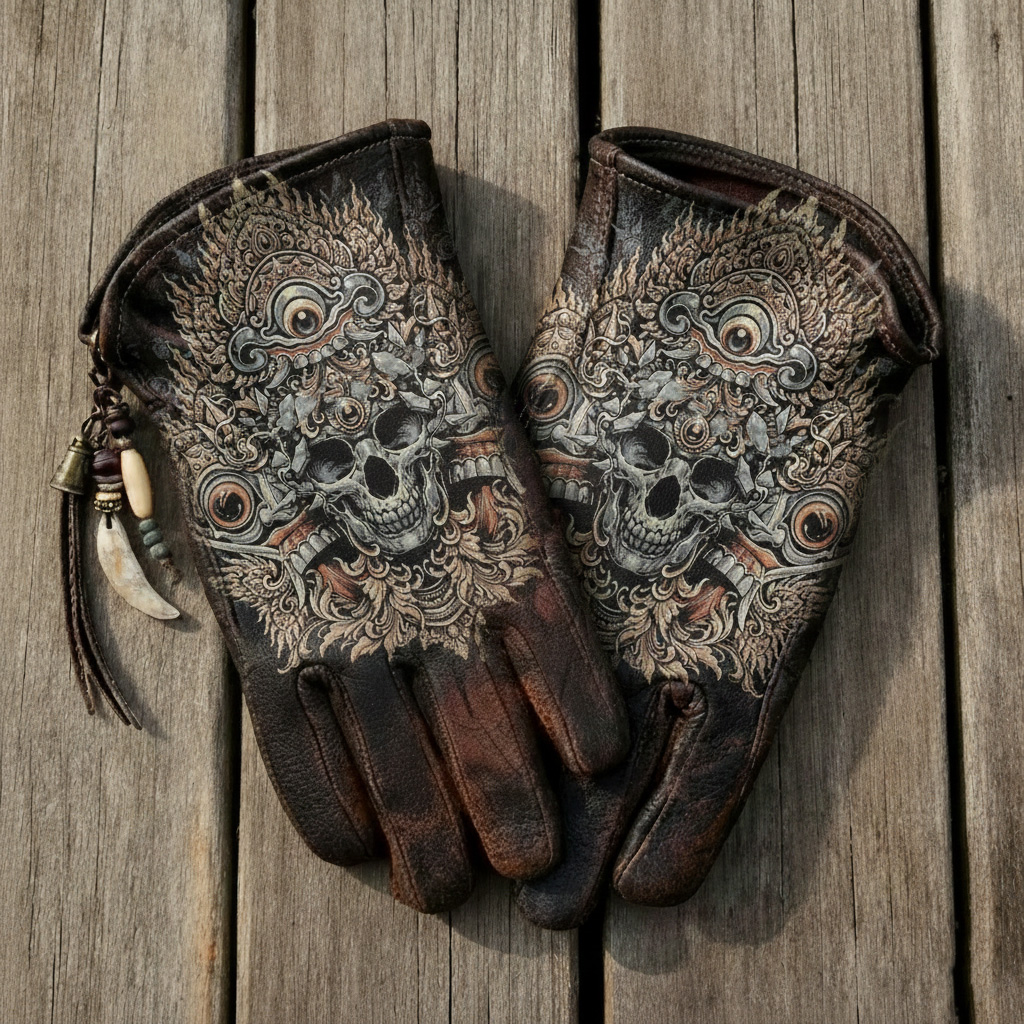 Tribal Ancient Spirit Inspired Heavy Duty Genuine Cowhide Leather Gloves