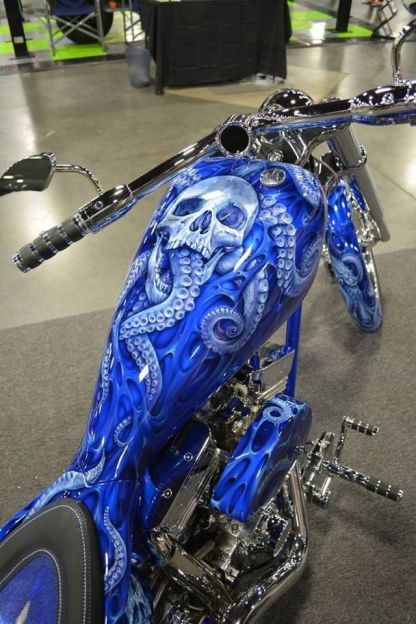 Airbrush Artistic Blue Octopus Skull Surreal Fantasy Motorcycle Tank Decal