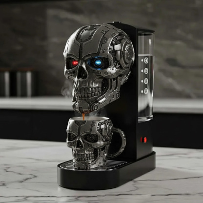 Dark Aesthetic Tech-style Skull Head Coffee Maker for Expressive Living Spaces