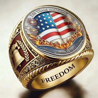 Patriotic American Plated Military Commemorative Ring