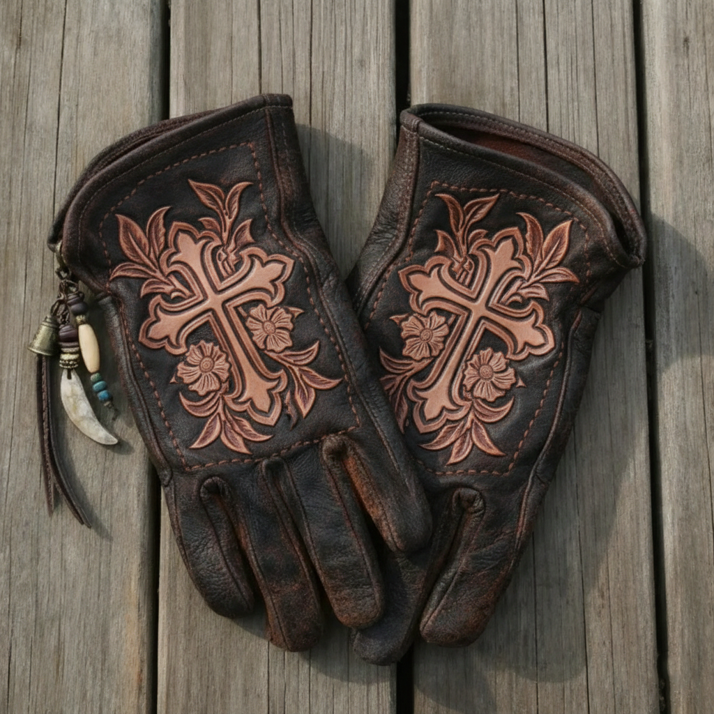 Vintage Style Pattern Motorcycle Riding Gloves