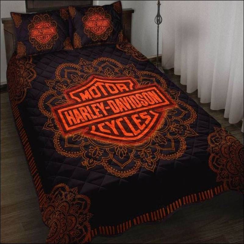 Retro Harley-Davidson style pattern 3-Piece Quilted Bedding Set