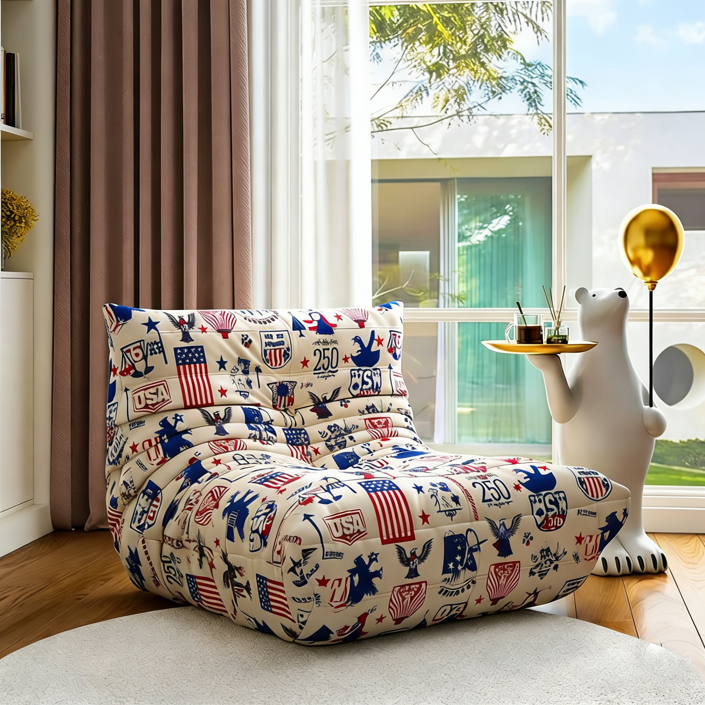 [Copy]USA 250th Anniversary Vintage All-Over Print Lazy Single Sofa