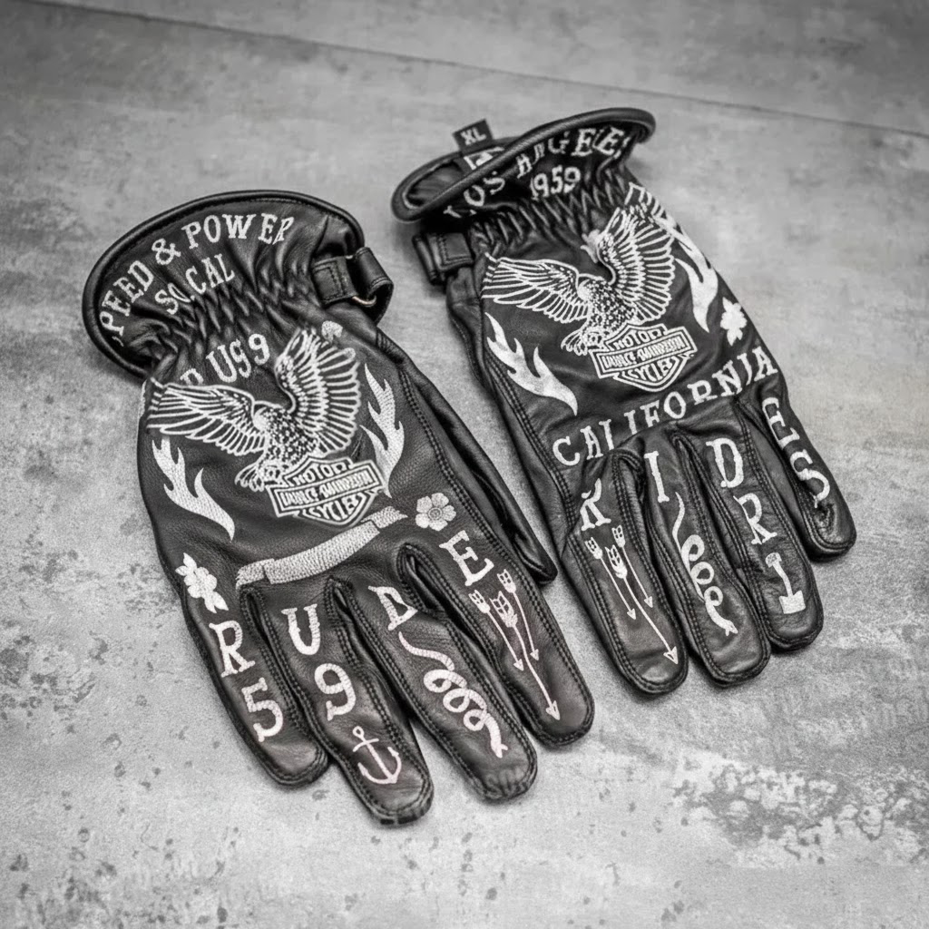 Vintage Style Gothic Pattern Motorcycle Riding Gloves