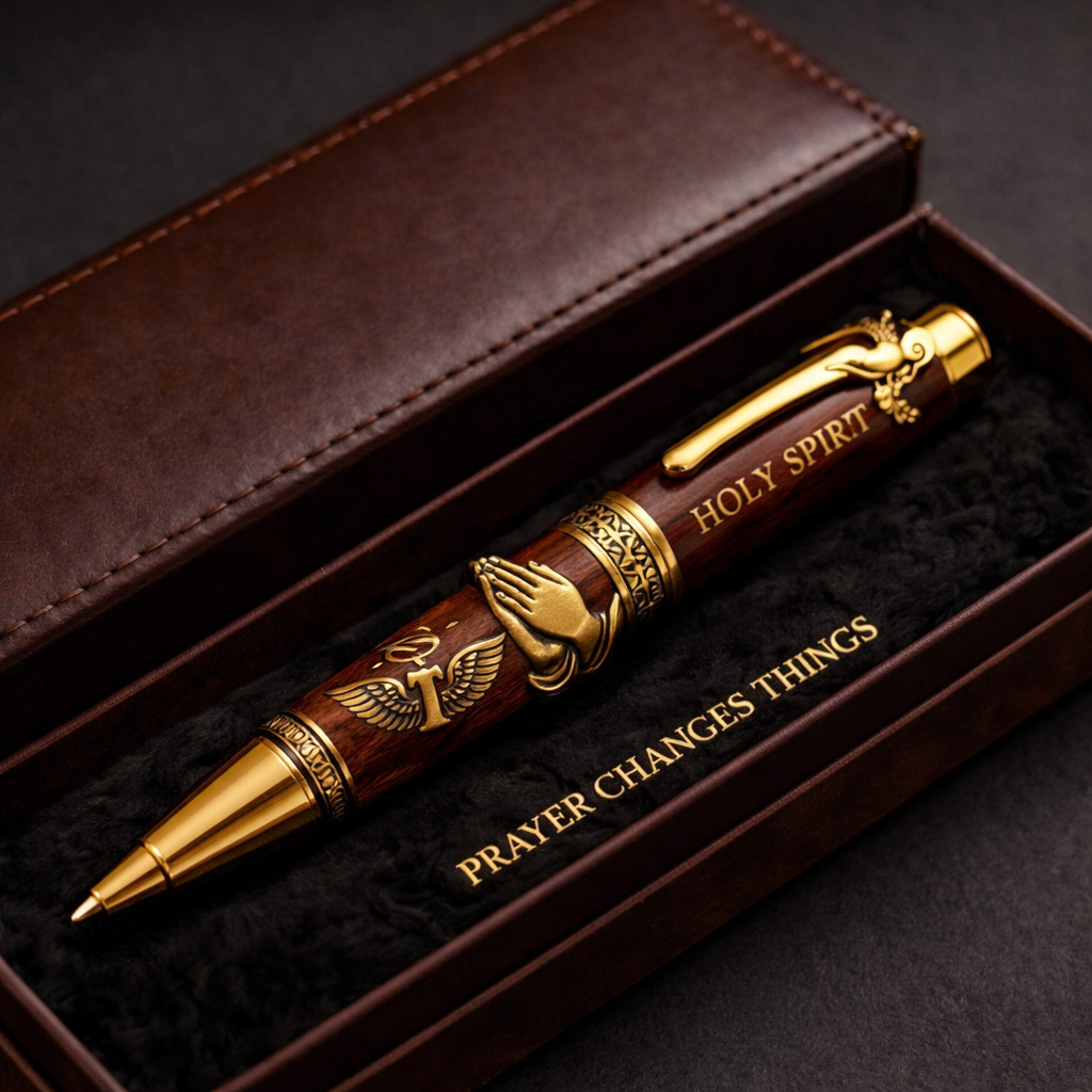 ✝️Sacred Devotional Wood Ballpoint with Holy Spirit Engraved Icons