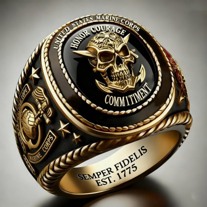Patriotic USMC Ring - Skull & Anchor Military Jewelry