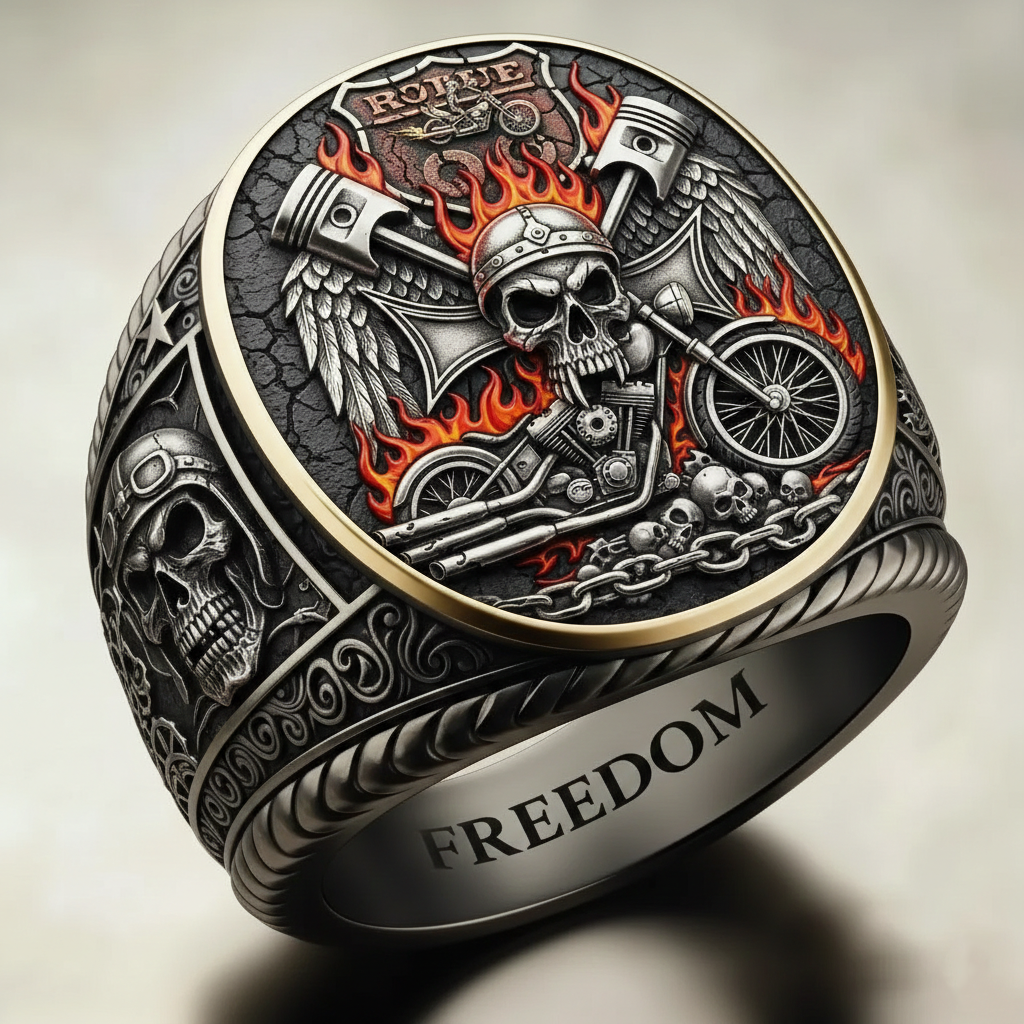 Steampunk Mechanical Gear Industrial Motorcycle Style Signet Ring