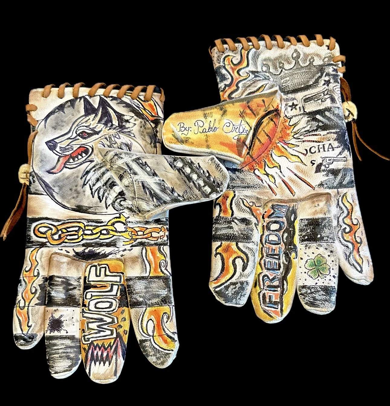 Street Graffiti Custom Hand Painted Leather Biker Fashion Gloves