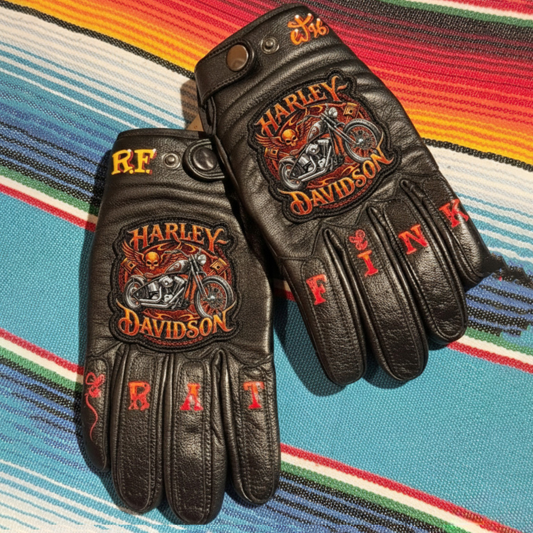 Vintage Style Pattern Motorcycle Riding Gloves