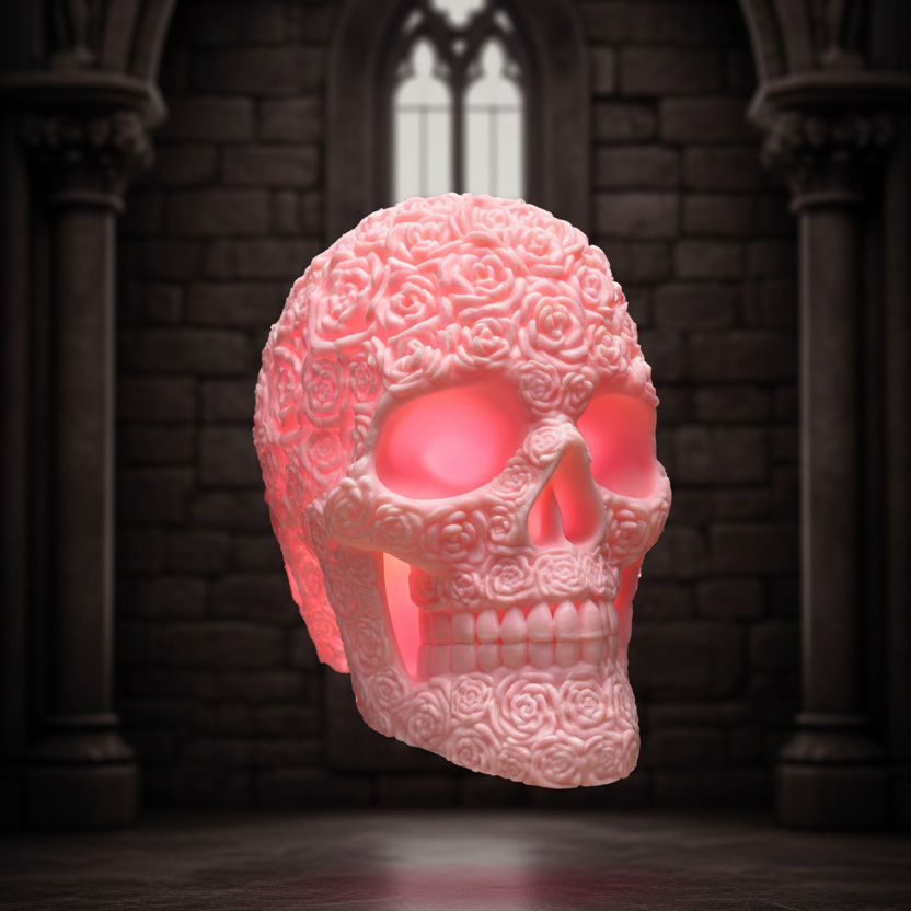 Gothic Pink Rose Carved Skull LED Table Lamp for Home Decor