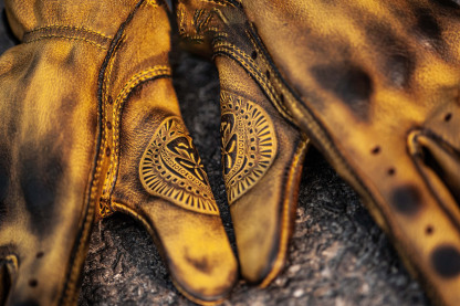 Vintage Ethnic Style Perforated Yellow Leather Touchscreen Motorcycle Gloves