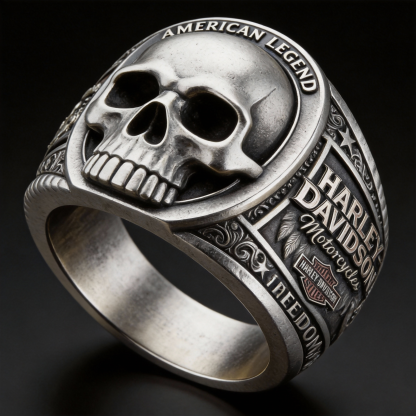 Hardcore gothic silver skull head freedom engraved heavy metal ring
