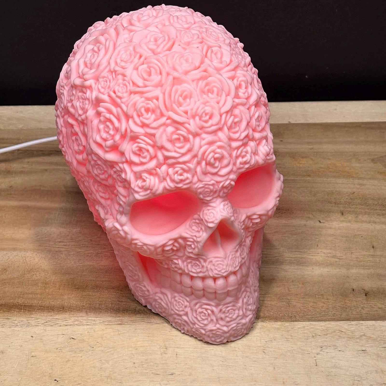 Gothic Pink Rose Carved Skull LED Table Lamp for Home Decor