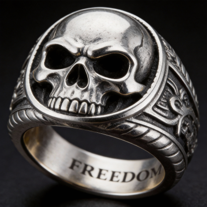 Biker hardcore silver mechanical chain carved freedom motor rider ring