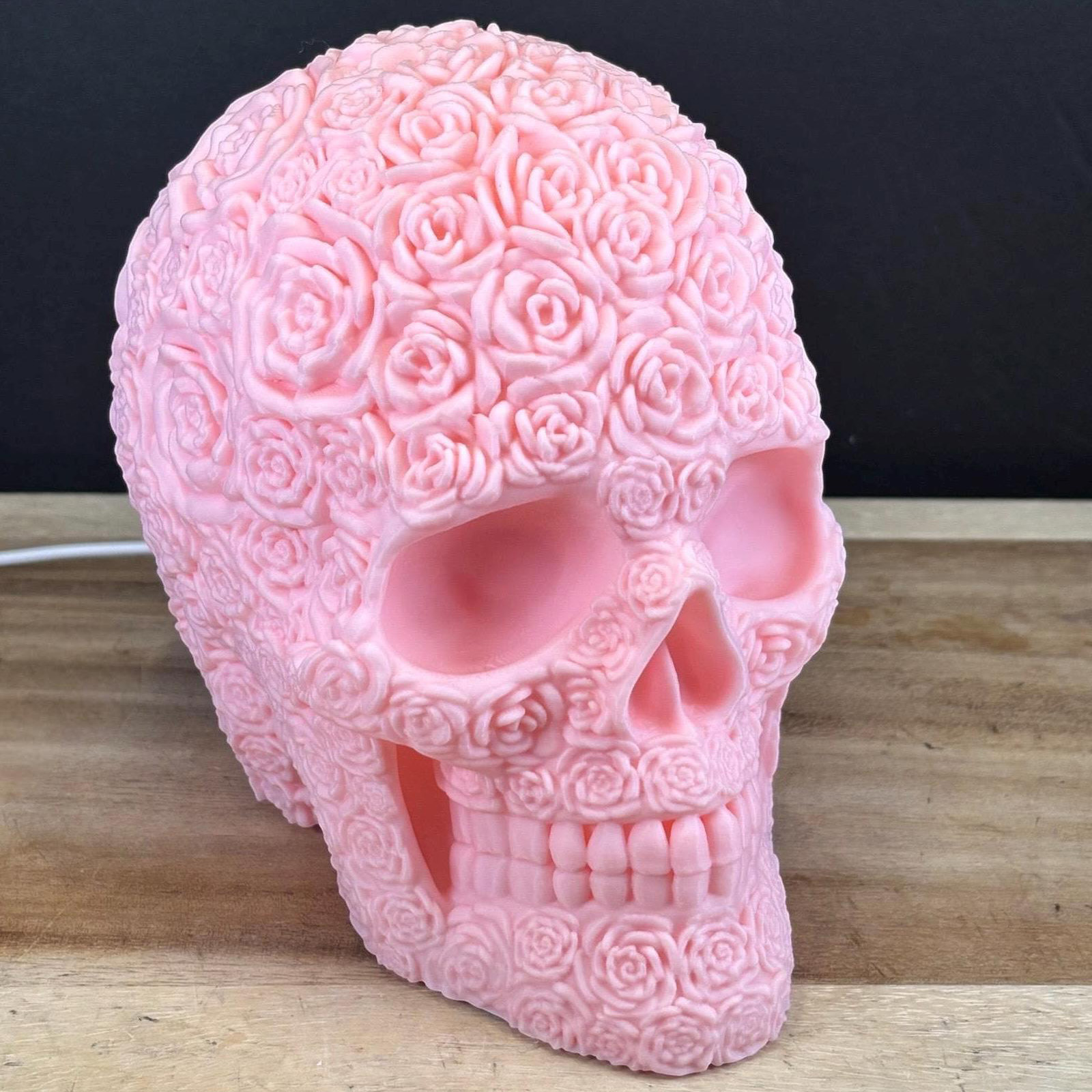 Gothic Pink Rose Carved Skull LED Table Lamp for Home Decor