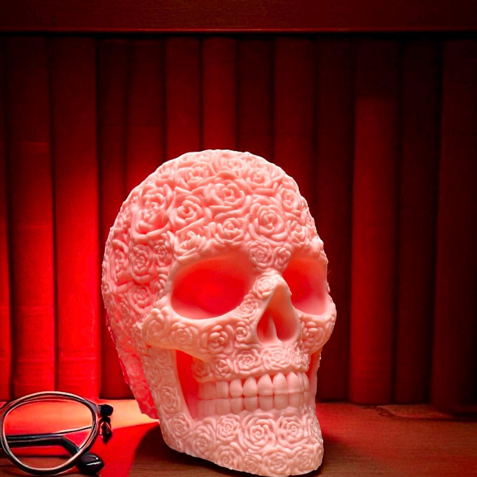 Gothic Pink Rose Carved Skull LED Table Lamp for Home Decor