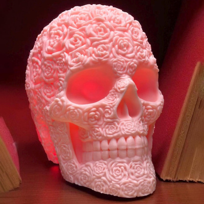 Gothic Pink Rose Carved Skull LED Table Lamp for Home Decor
