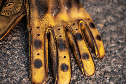 Vintage Ethnic Style Perforated Yellow Leather Touchscreen Motorcycle Gloves