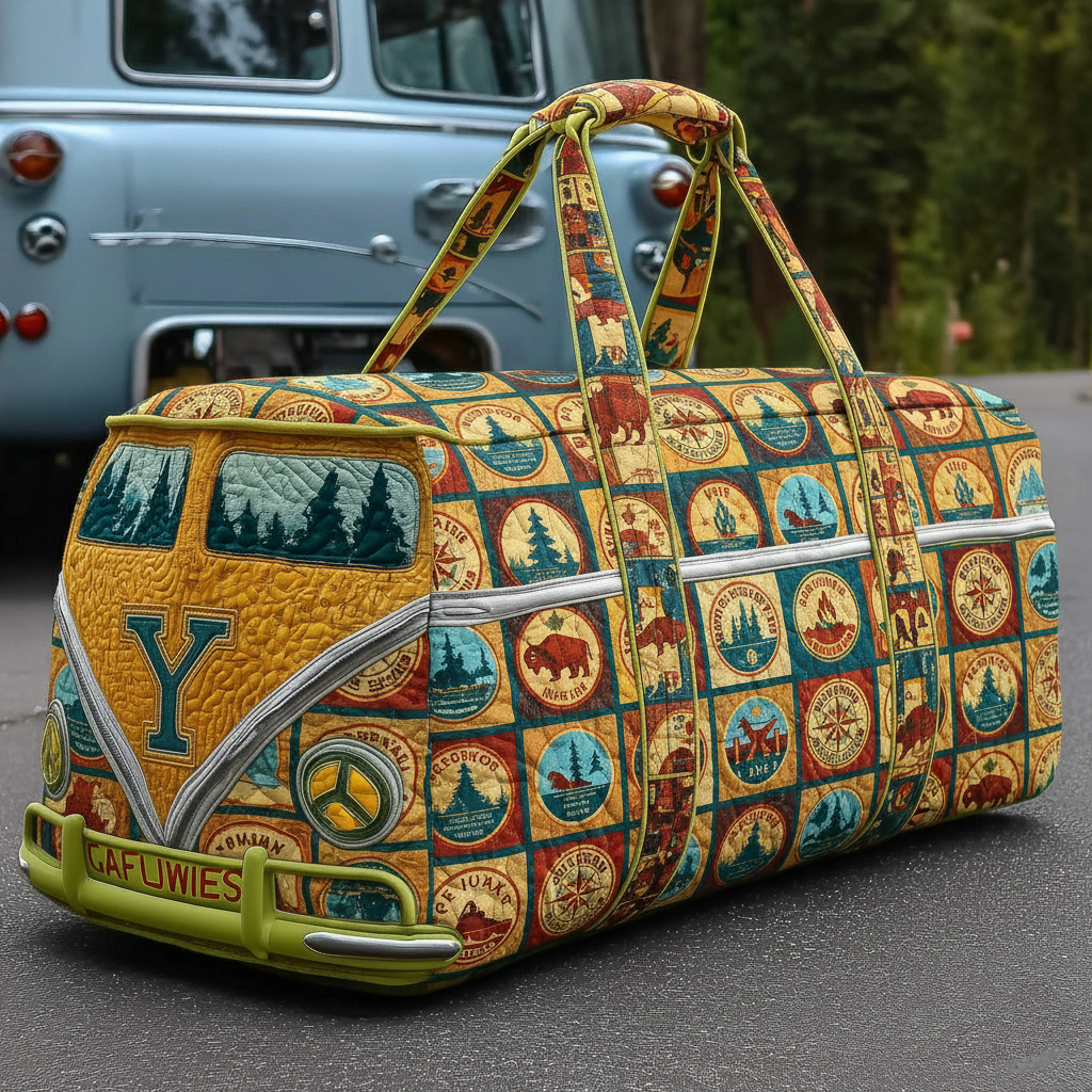 Vintage Bohemian Patchwork Buffalo Print Canvas Travel Duffle Bag