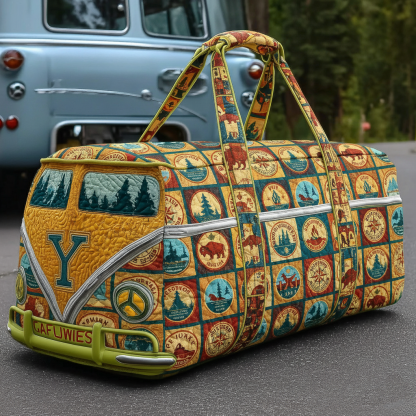 Vintage Bohemian Patchwork Buffalo Print Canvas Travel Duffle Bag