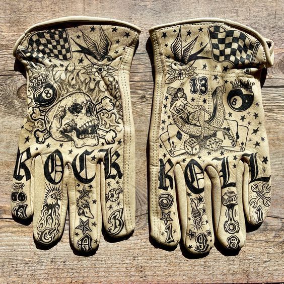 Print Vintage Leather Work Gloves