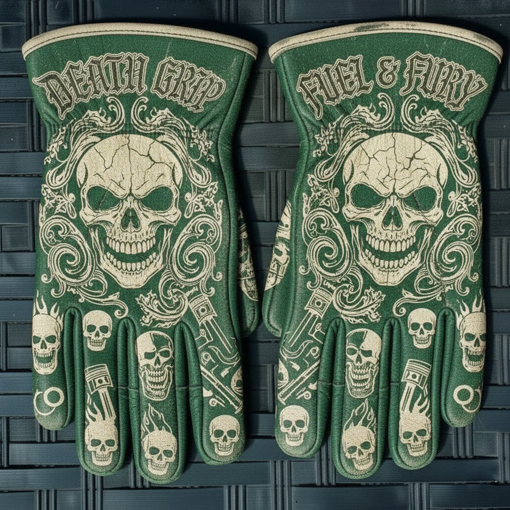 Hardcore biker style engine patriotic leather riding gloves