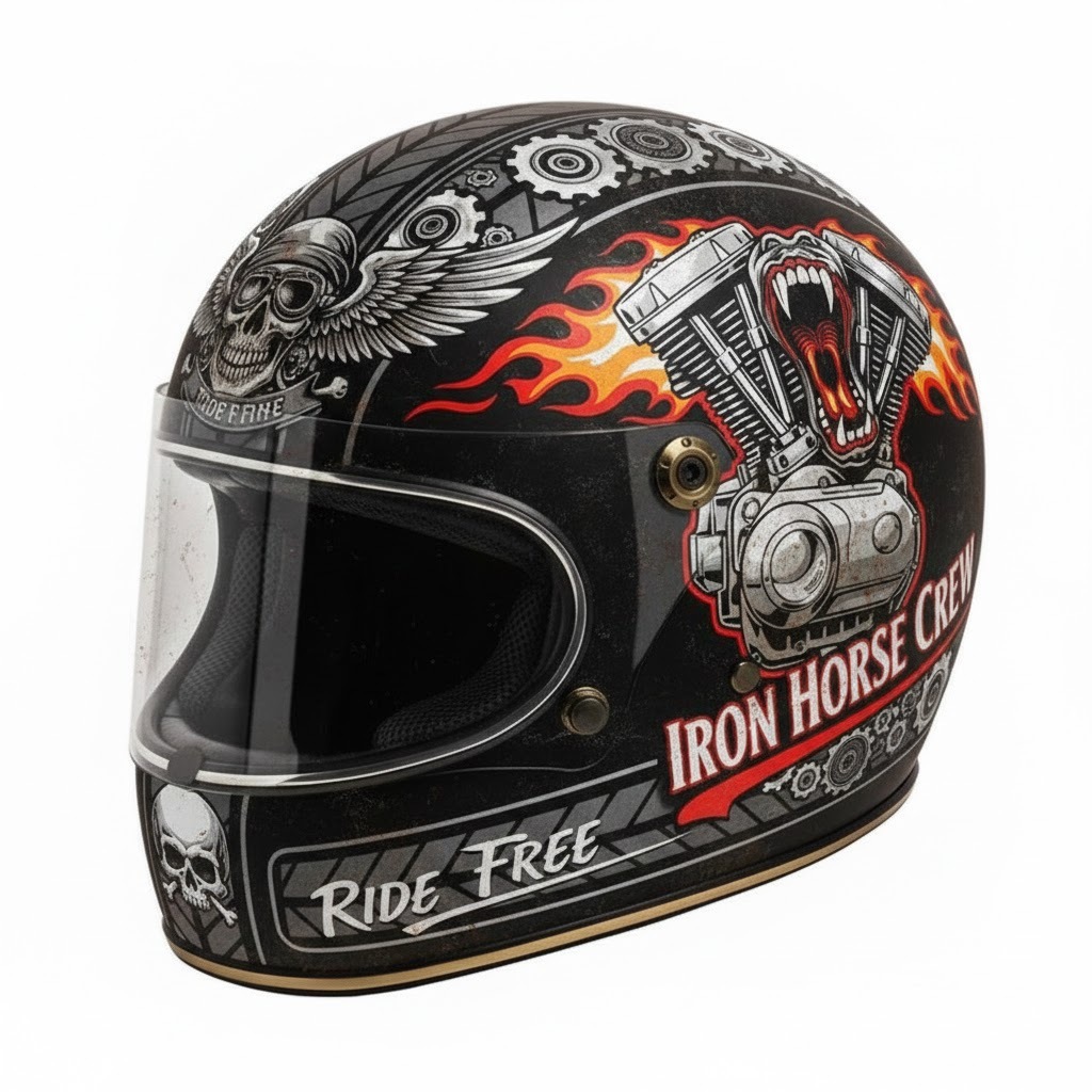 Retro Flashback: Traditional Tattoo Art Biker Helmet
