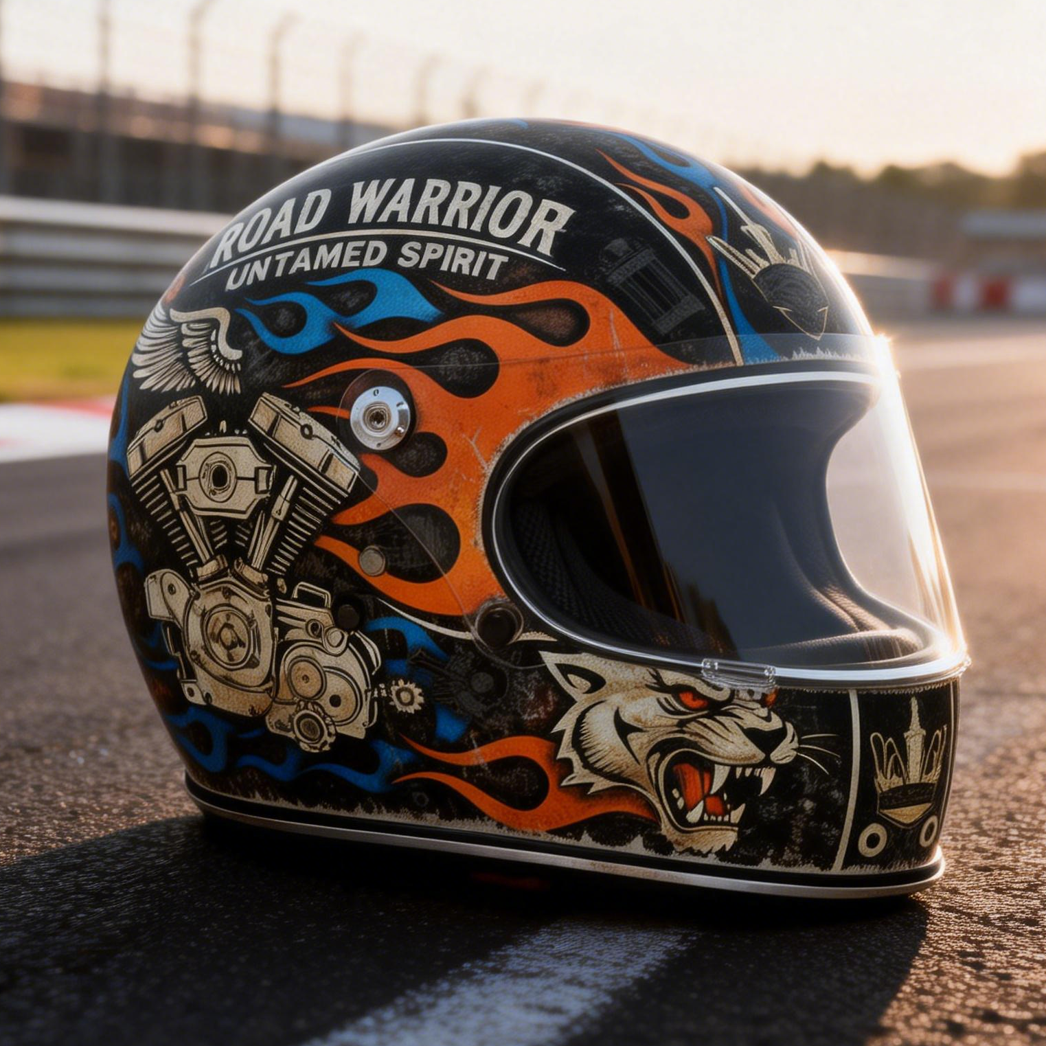 Retro Flashback: Traditional Tattoo Art Biker Helmet