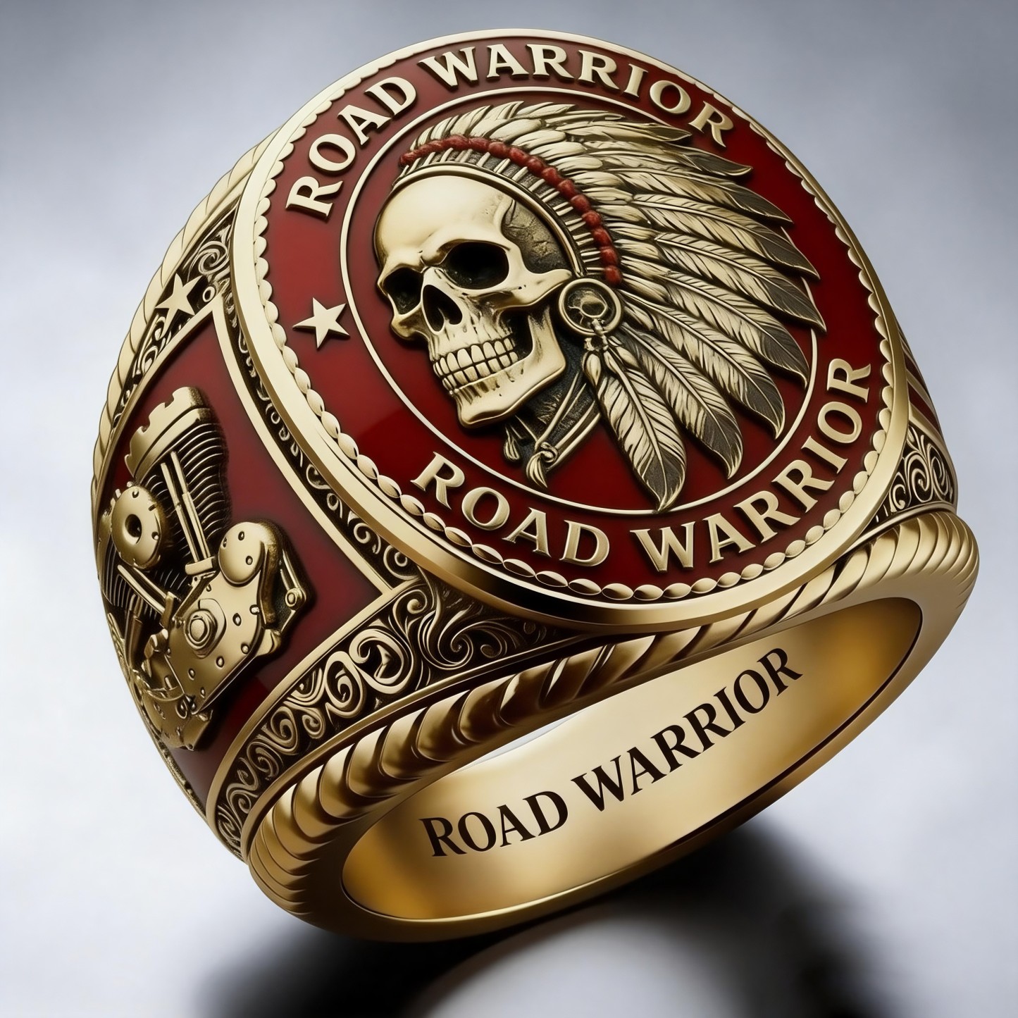 Biker patriotic eagle wings freedom engraved gold mechanical rider ring