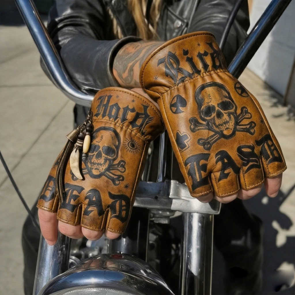 Vintage Biker Half Gloves for Motorcycle Enthusiasts