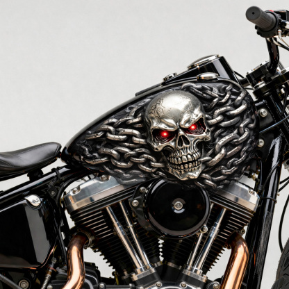 Hardcore gothic metal chains and red-eyed skull gas decal