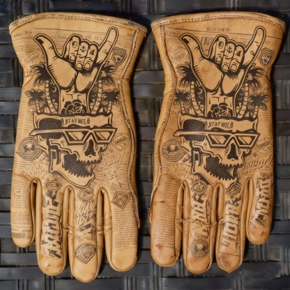 Tropical Surf Style Stay Wild Skull Graphic Leather Riding Gloves
