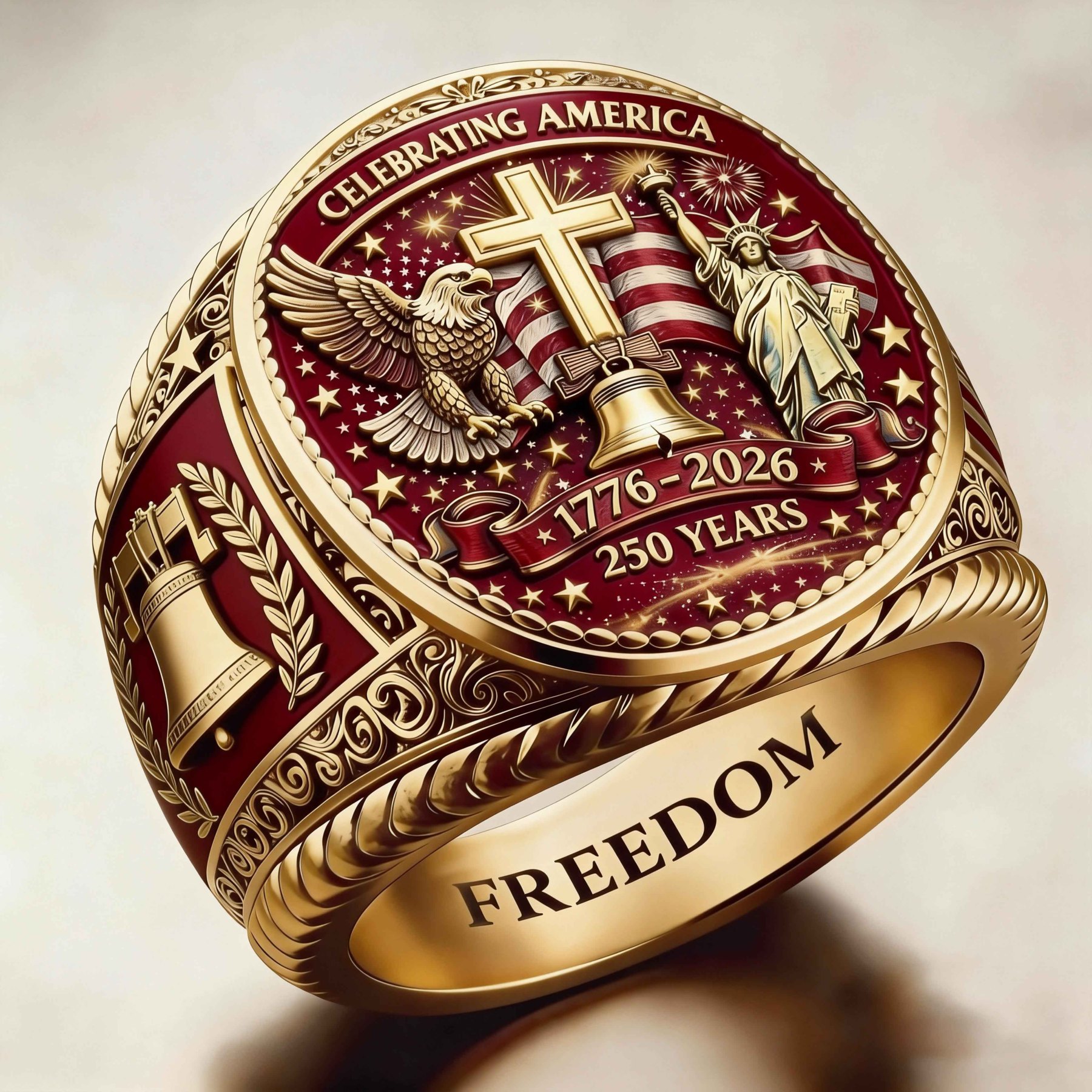 Patriotic American Plated Military Commemorative Ring