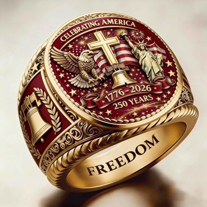 Patriotic American Plated Military Commemorative Ring