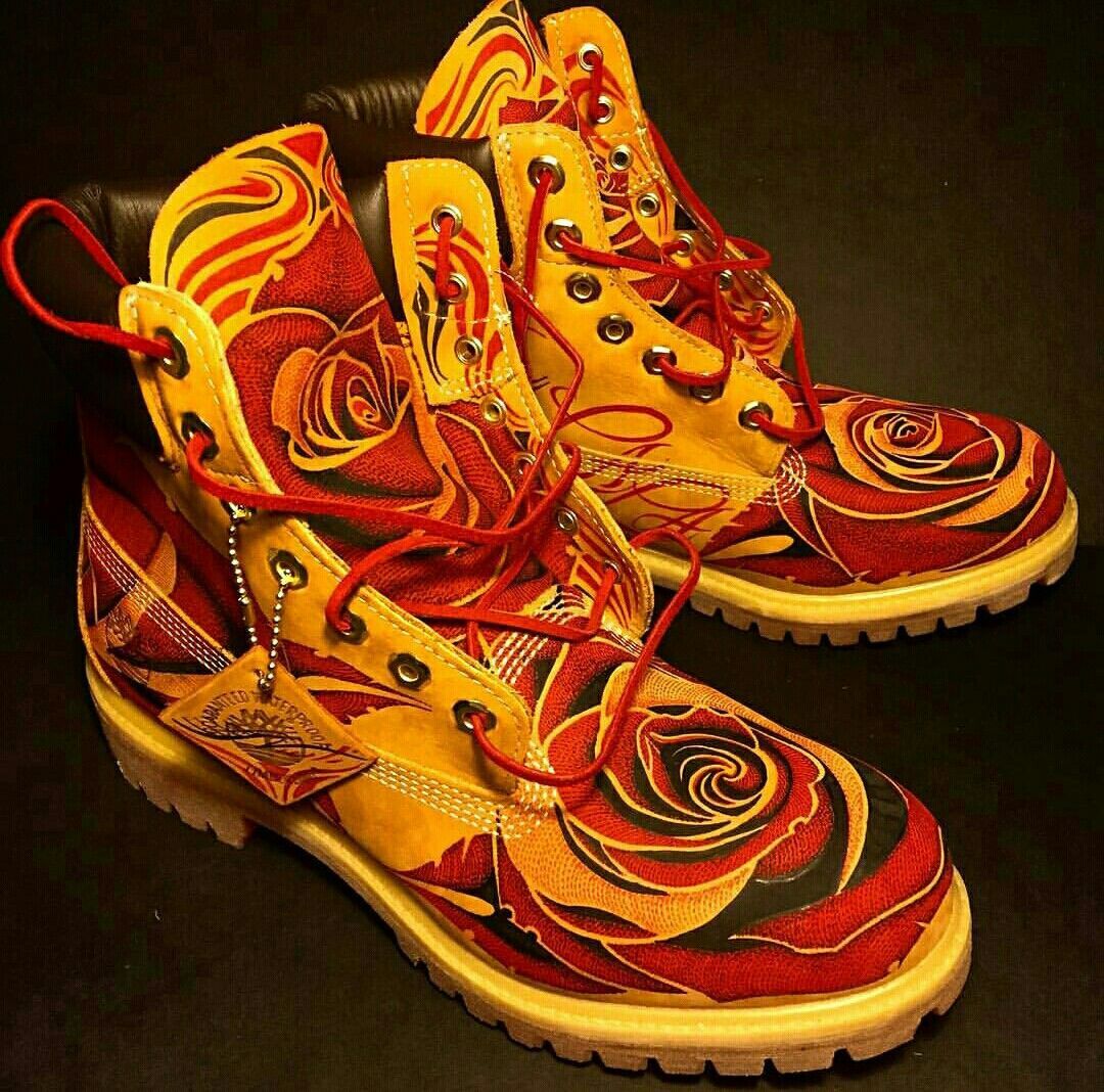 Artistic Retro Tattoo Style Red Rose Graphic High-Top Boots