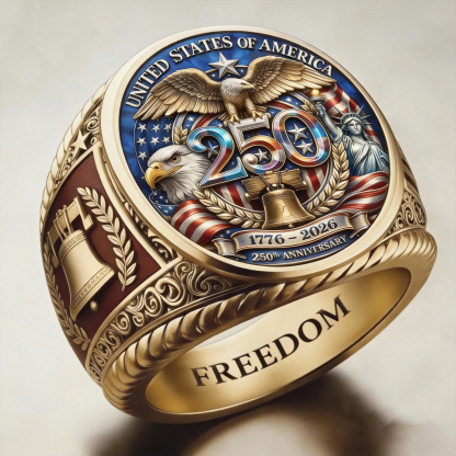 Patriotic 250th Anniversary Statue of Liberty Freedom Eagle Gold Ring
