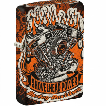 Industrial Steampunk V-Twin Engine Graphic Matte Windproof Metal Lighter