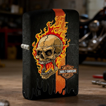 Biker Style Dual Skulls with Red Bandana Windproof Metal Lighter