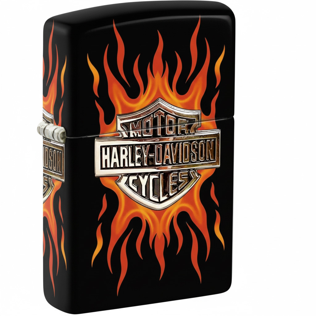 Hot Rod Aesthetic Vibrant Orange Fire Harley Shield Metal Lighter