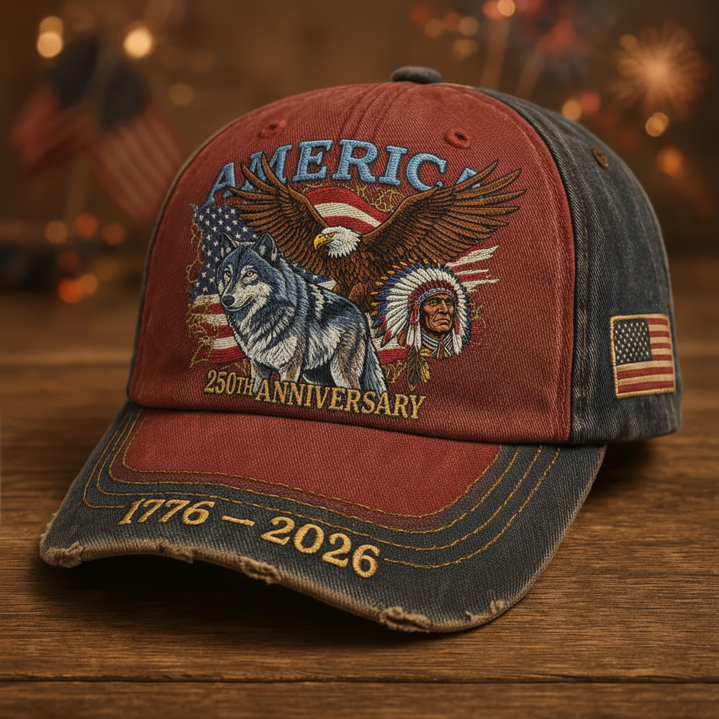  America's 250th Birthday Baseball Cap, Retro Distressed Hat with Statue of Liberty and Bald Eagle Elements