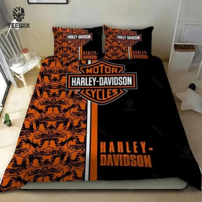Retro Harley-Davidson style pattern 3-Piece Quilted Bedding Set