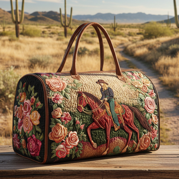 Vintage Western Style Quilted Weekender Bag