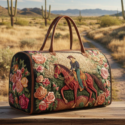 Vintage Western Style Quilted Weekender Bag