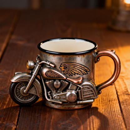 Retro Chieftain Head & Motorbike Sculpture Mug
