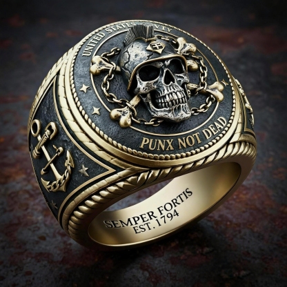 Punk Not Dead Navy Skull Ring