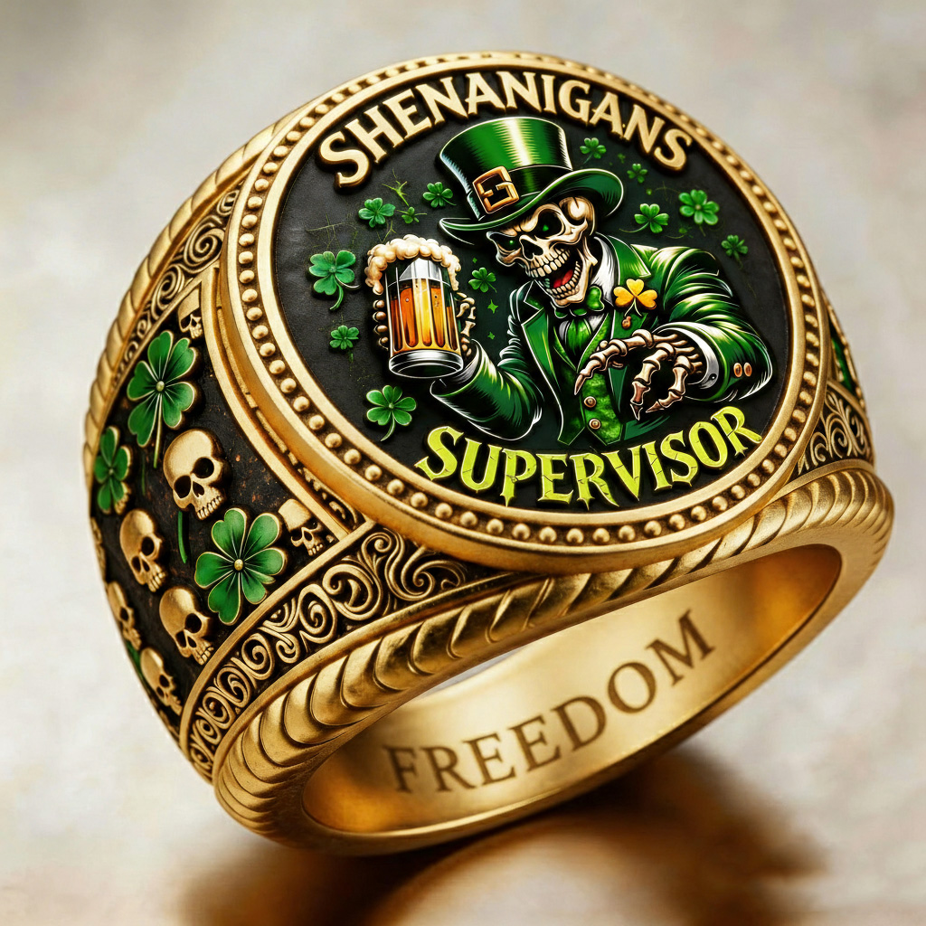 St. Patrick's Day Skull Pattern Ring