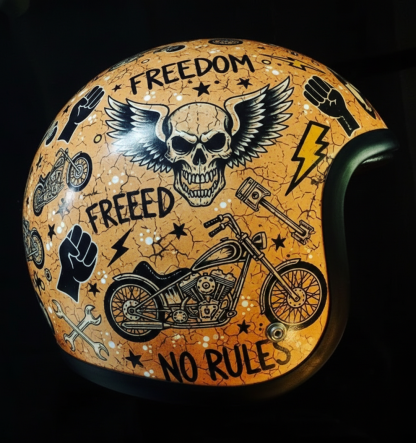 Vintage Rock Culture Distressed Graphics Open Face Motorcycle Helmet