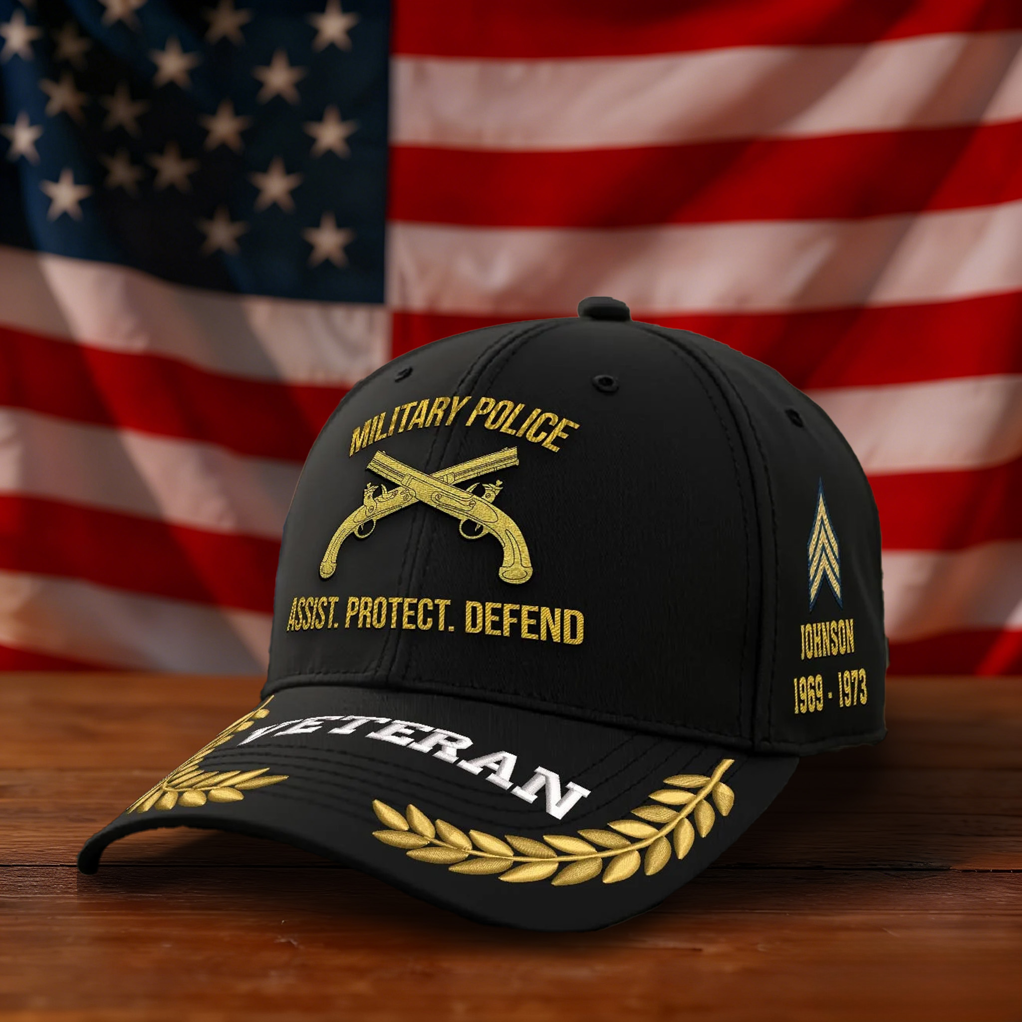 Army Military Police Assist. Protect. Defend Embroidered Classic Structured Cap - Embroidered Cap for Veterans - 2058