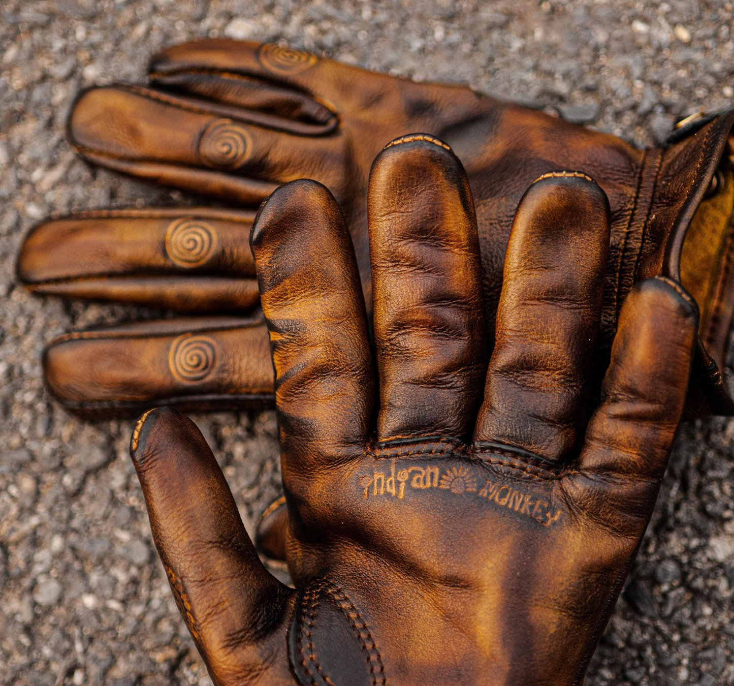 Vintage Distressed Brown Leather Handmade Motorcycle Riding Gloves