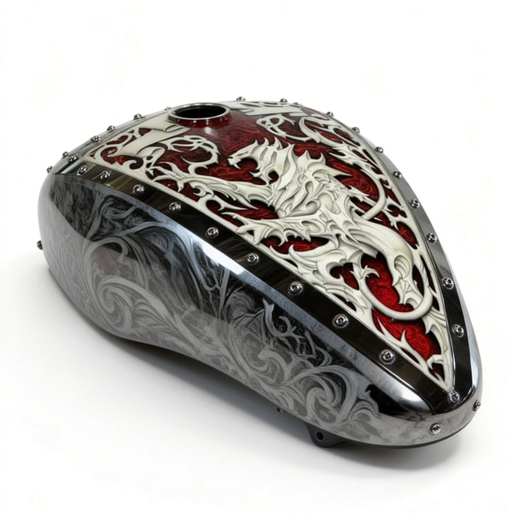 Gothic Baroque Heraldic Griffin Creature Red Texture Motorcycle Tank Decal